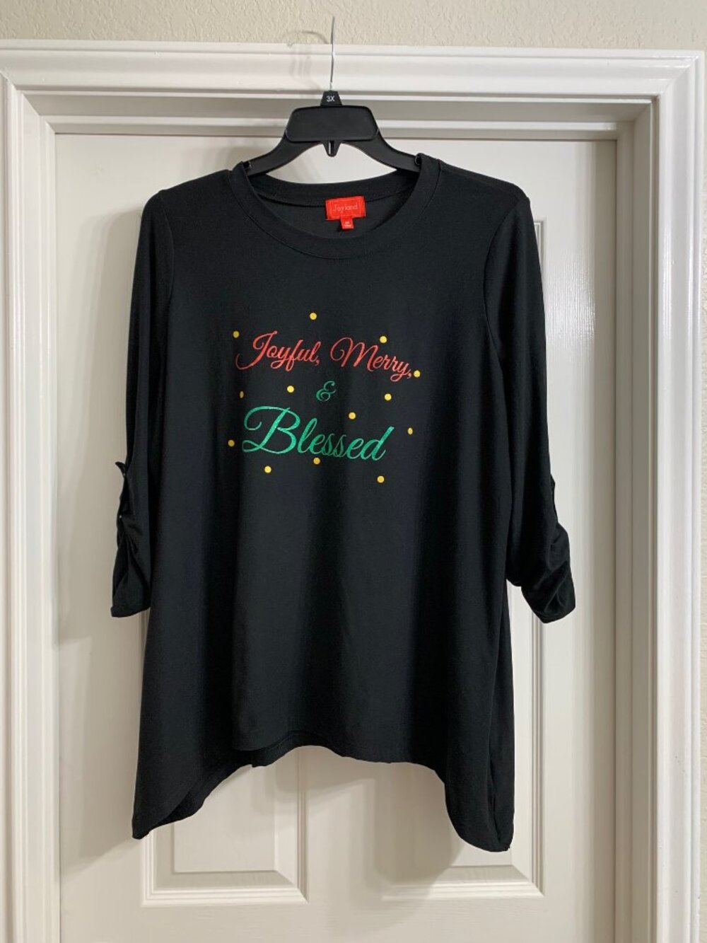 Joyland Brand Women's Black Shirt with Holiday Saying, Size 3X (NWT)